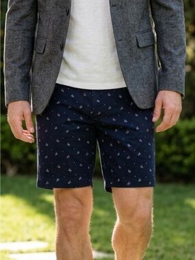 Express American Flag Printed Slim Flat-Front Men's Stretch Shorts